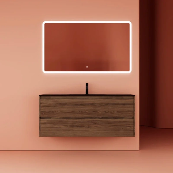 Тумба с раковиной подвесная Sancos Libra 120 см c двумя ящиками (детальная фотография), под дерево