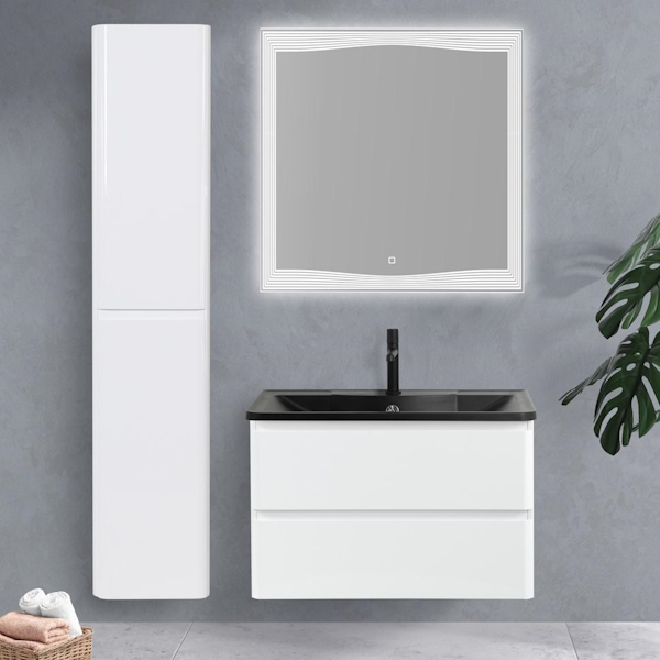 Тумба под раковину подвесная BelBagno Albano 80 см с двумя выкатными ящиками, bianco lucido ALBANO-800-2C-SO-BL (детальная фотография), в наличии
