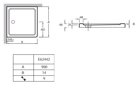 Душевой поддон квадратный Jacob Delafon Flight 90x90 белый E62442-00 (детальная фотография), низкие до 15 см