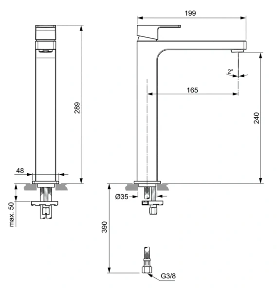 Смеситель для раковины Ideal Standard Edge без донного клапана, хром A7114AA (детальная фотография), для раковины