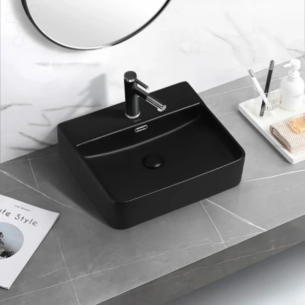 Раковина Abber Rechteck 50 см черная матовая AC2203MB (детальная фотография), накладные (на столешницу), пристенные