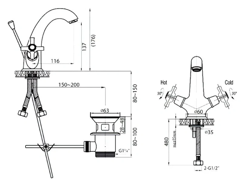 Смеситель для раковины Cezares Lord золото 24 карат LORD-LS1-03/24 (детальная фотография), для раковины