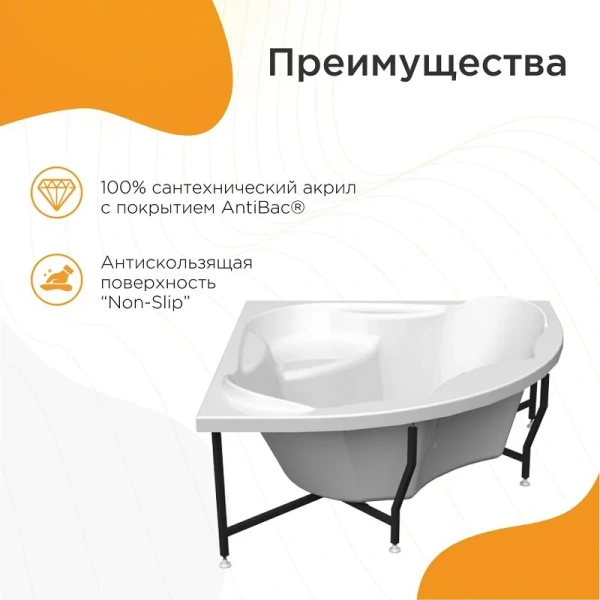 Акриловая ванна Радомир Сандра 2-78-0-0-1-221, 149 x 149 см, фронтальный экран, каркас в комплекте, белая (детальная фотография) index_1
