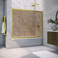 Душевая шторка на ванную профиль золотой стекло бронза Vegas-glass