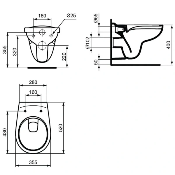 Унитаз подвесной Ideal Standard Ecco-Eurovit безободковый K881201 (детальная фотография), современные, hi-tech