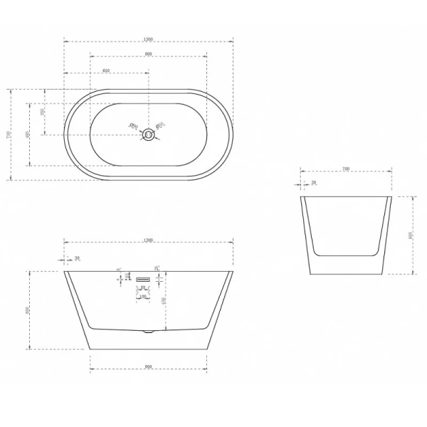 Акриловая ванна Abber 130х70 см белая AB9203-1.3 (детальная фотография), 130x70 см