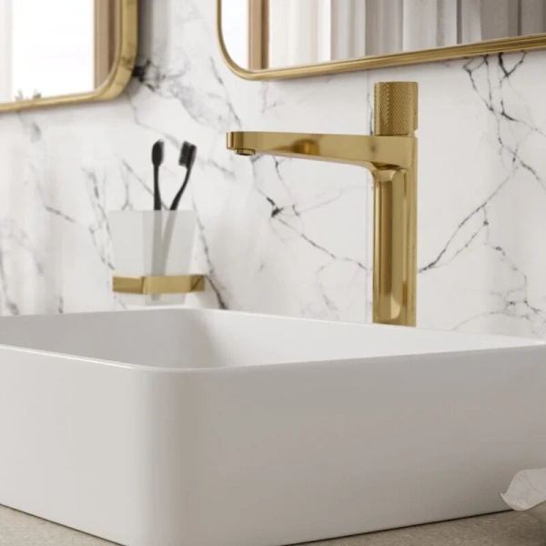 Смеситель для раковины WasserKRAFT Ems золото 7603H (детальная фотография), современные, hi-tech