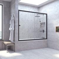 Душевая шторка на ванную профиль черный глянцевый стекло шиншилла Vegas-glass