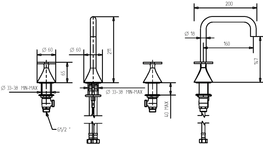 Смеситель для раковины Migliore Sirius 2816 на 3 отверстия (детальная фотография), для раковины