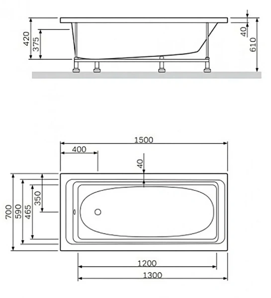 Ванна акриловая Alba Spa Gamma ВПР0220200100, 150 x 70 см, цвет белый (детальная фотография), акриловые