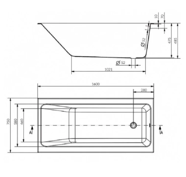 Ванна акриловая Cersanit Crea 160x75 см приставная P-WP-CREA*160NL (детальная фотография), современныe, hi-tech