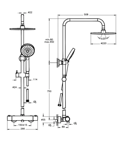 Душевая стойка VitrA AquaHeat Bliss хром A47208EXP (детальная фотография), современные, hi-tech