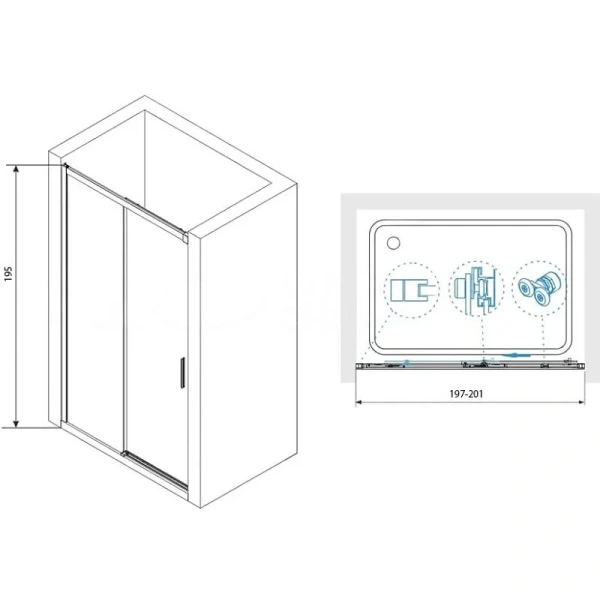 Душевая дверь в нишу RGW Leipzig Le-12 200 см стекло прозрачное, профиль хром 34121220-11 (детальная фотография), современные, hi-tech