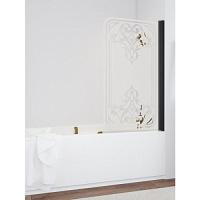 Душевая шторка на ванную профиль черный глянцевый рисунок прозрачный стекло матовоее Vegas-glass