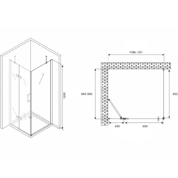Душевой уголок Abber Zart 120х90 см профиль хром AG08120-S91 (детальная фотография), прямоугольные