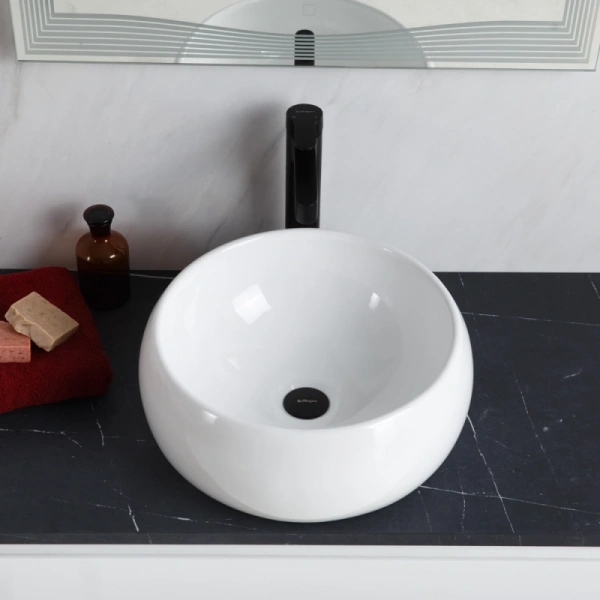 Раковина BelBagno 40 см белая BB1065 (детальная фотография), маленькие, в форме чаши, круглой формы