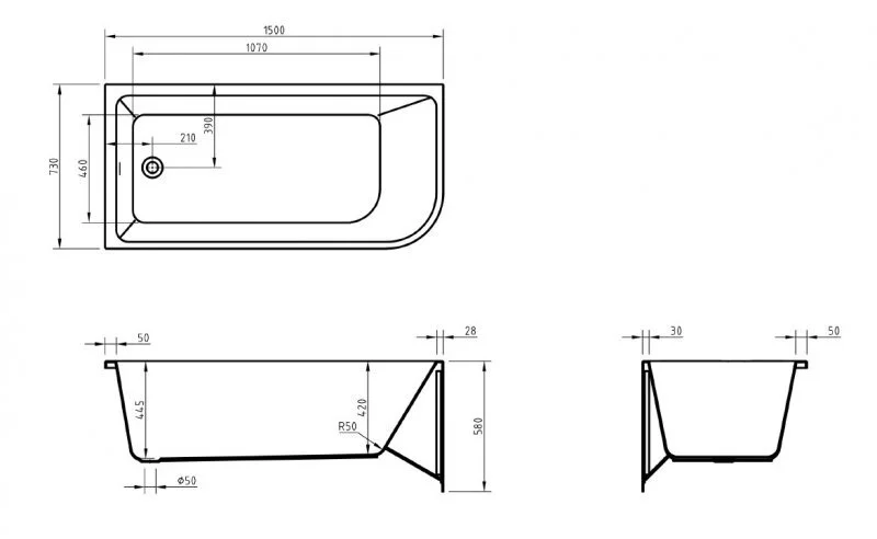 Ванна акриловая BelBagno 150x73 см правосторонняя BB712-1500-730-R (детальная фотография), 150x75 см