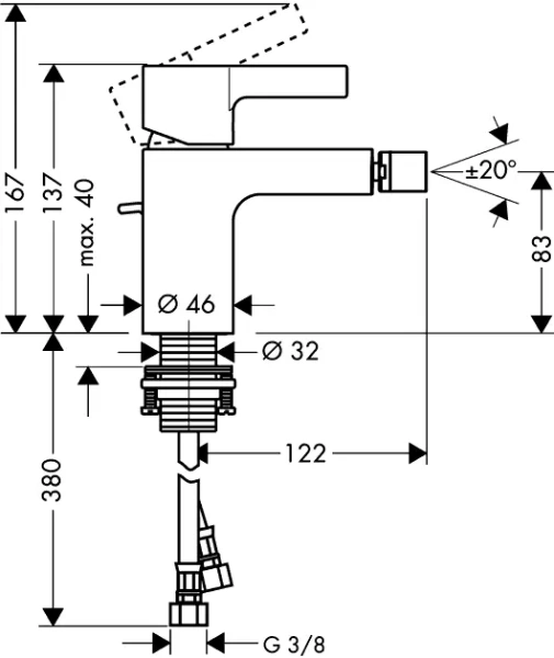 Смеситель для биде Hansgrohe Metris S однорычажный 31261000 (детальная фотография), для биде
