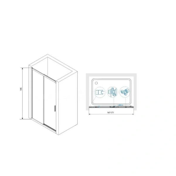 Душевая дверь в нишу RGW Leipzig LE-12B 170 см, стекло прозрачное, профиль черный 34121217-14 (детальная фотография), современные, hi-tech