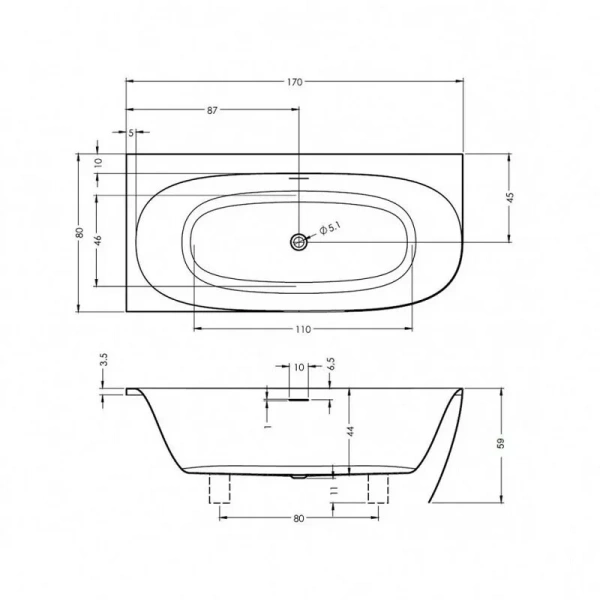 Ванна акриловая Riho Omega Corner B097001005/B098001005, 170 x 80 см, литые панели слева/справа, цвет белый (детальная фотография), акриловые