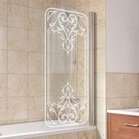 Душевая шторка на ванную профиль глянцевый хром рисунок матовый стекло прозрачное Vegas-glass