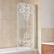 Душевая шторка на ванную профиль глянцевый хром рисунок матовый стекло прозрачное Vegas-glass