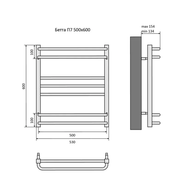 Полотенцесушитель водяной Акватек Бетта 50x60 см черный муар AQ KRC0760BL (детальная фотография), современные, hi-tech
