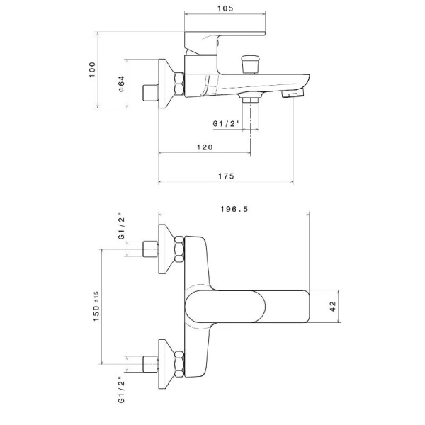 Смеситель для ванны Kerama Marazzi Piano хром 69340KM.21.018 (детальная фотография), для ванны