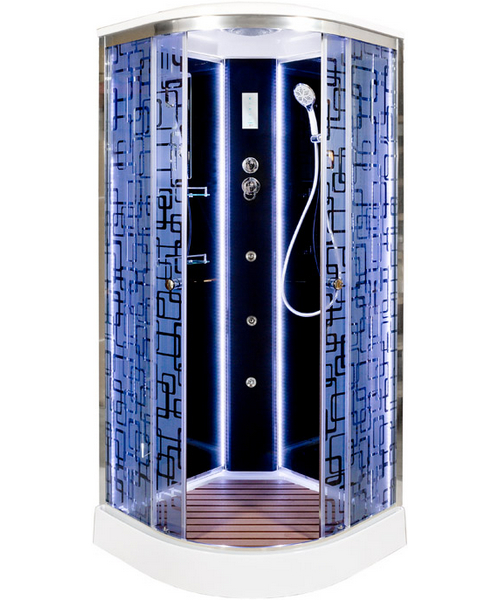 Душевая кабина Deto BM 100х100 см с led подсветкой и гидромассажем BM1510LED+GMBLACK (детальная фотография), полукруглые, четверть круга