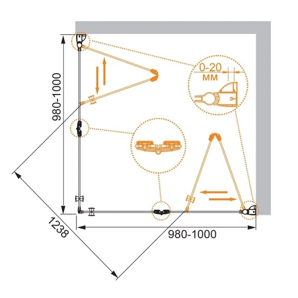 Душевой уголок Cezares Elena 100x100 см стекло прозрачное ELENA-W-AS-2-100-C-Cr (детальная фотография), квадратные