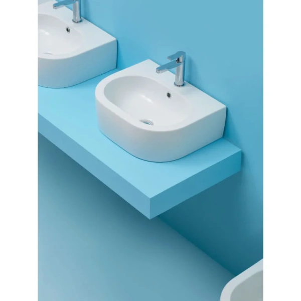 Раковина с одним отверстием под смеситель, Kerasan Flo 3141bi*1 314101*1 (детальная фотография), подвесные, накладные (на столешницу), пристенные