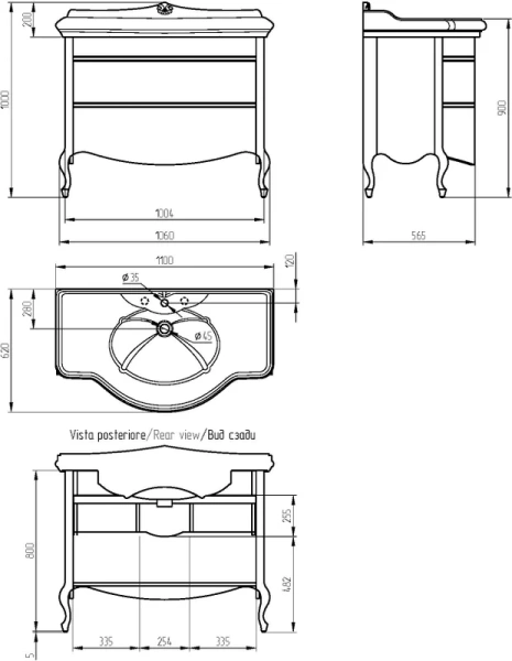 Тумба под раковину напольная Migliore Impero 106 см Oliva 25962 (детальная фотография), напольная, пристенная
