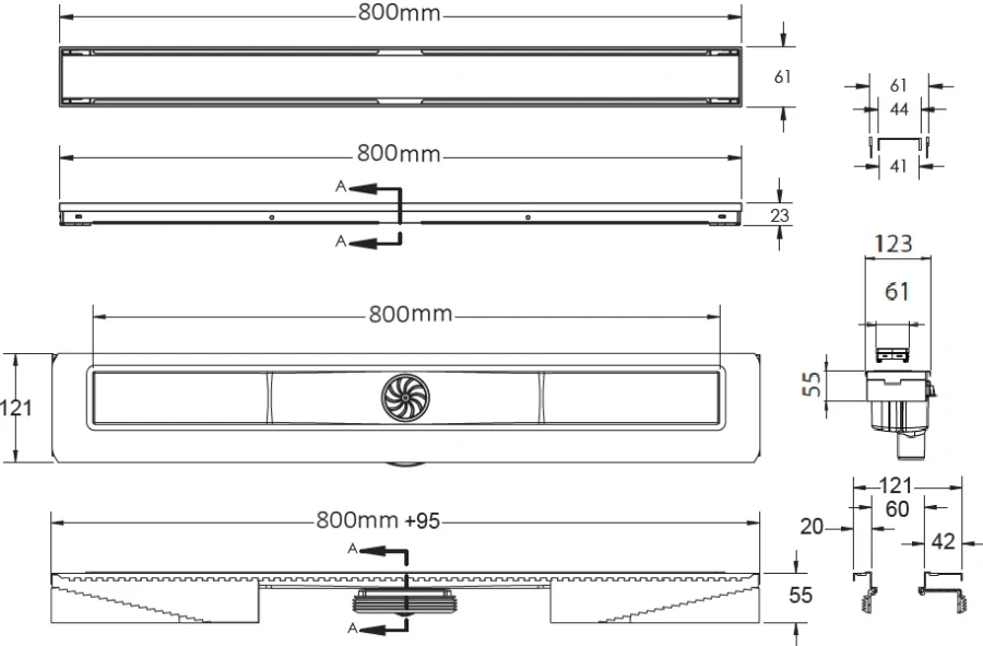Душевой лоток BERGES B1 Antik 80 см матовый хром 090026 (детальная фотография), нет в наличии