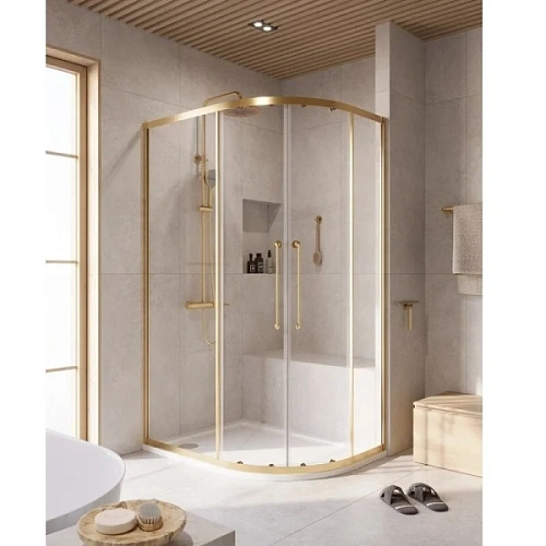 Душевой уголок Cezares Relax 120x90 см профиль брашированное золото стекло прозрачное - фото 1