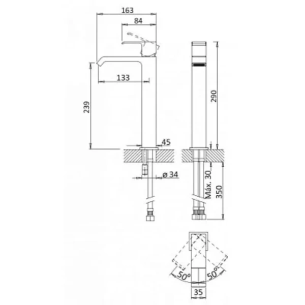 Смеситель для раковины Cezares Porta sunrise PORTA-LC-SR (детальная фотография), для раковины