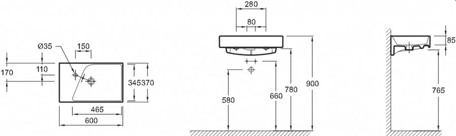 Раковина Jacob Delafon Rythmik 60 см белая EXR112-00 (детальная фотография), современные, hi-tech