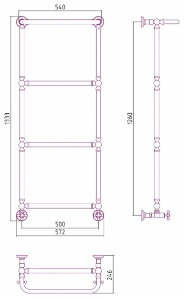 Полотенцесушитель водяной Сунержа Ренессанс 50х126 см без покрытия 00-0281-1250 (детальная фотография), классические, ретро
