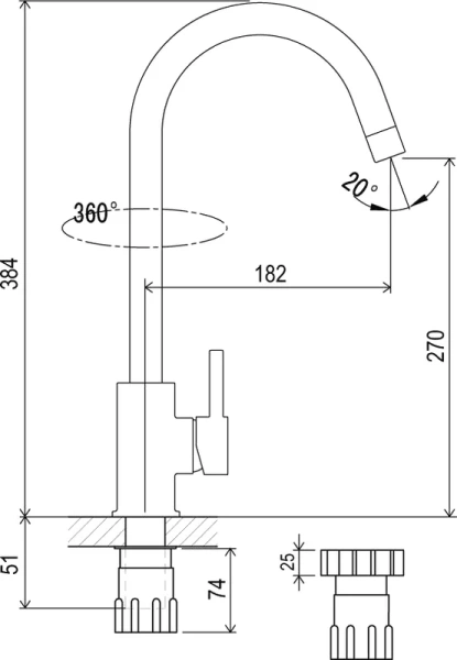 Смеситель для кухни Ravak Suzan хром X070039 (детальная фотография), хром