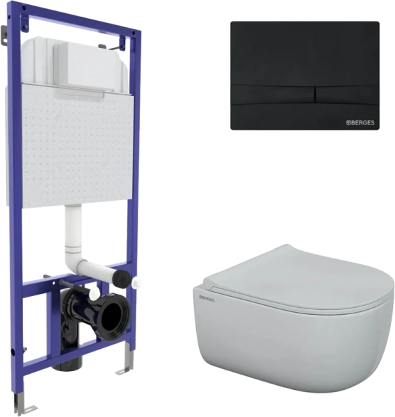Унитаз с инсталляцией BERGES Ego клавиша смыва черная 047255 (детальная фотография)