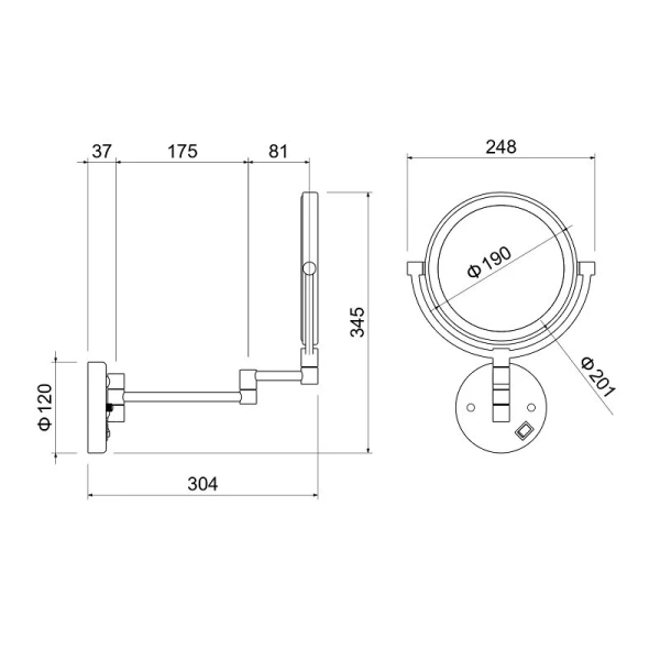 Зеркало с подсветкой Акватек косметическое хром AQ4912CR (детальная фотография), нет в наличии
