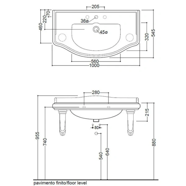 Тумба под раковину напольная Kerasan Retro 90 см белая матовая 734730 (детальная фотография), классика, ретро