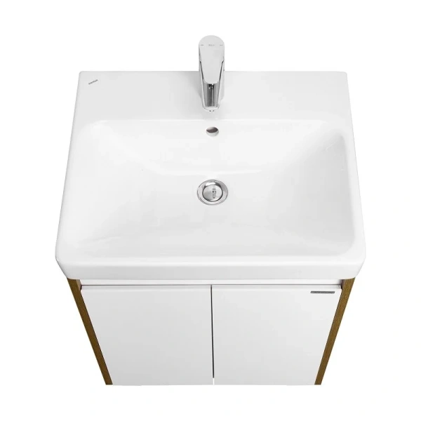 Тумба под раковину Aquaton Сканди 55 см белый глянцевый/дуб рустикальный 1A278801SDZ90 (детальная фотография), подвесная, напольная, пристенная