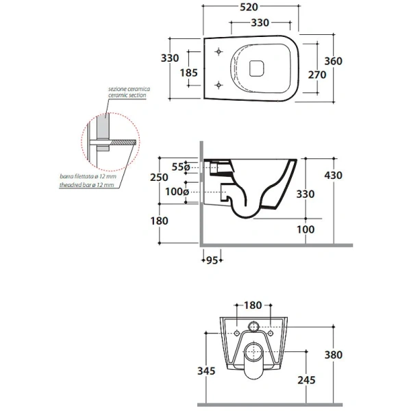 Унитаз подвесной Globo Stone белый STS05.BI (детальная фотография), подвесные, встраиваемые