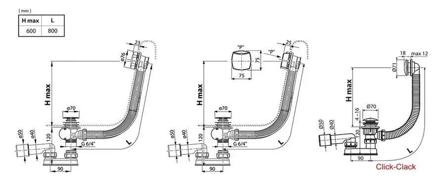 Слив-перелив Ravak черный X01846 (детальная фотография), полуавтомат