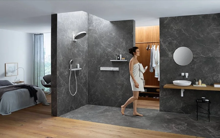 Смеситель для душа Hansgrohe RainSelect 15382 термостатический (детальная фотография), современные, hi-tech