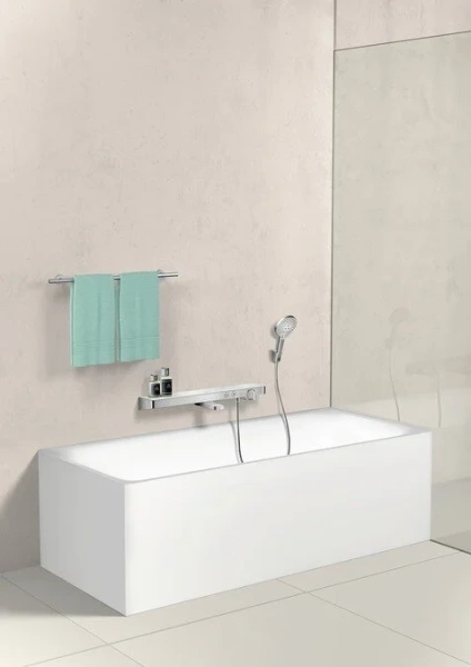 Смеситель для ванны Hansgrohe Shower Tablet Select белый/хром 13183400 (детальная фотография), хром, белые, комбинированные