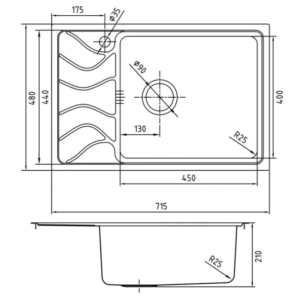 Мойка для кухни IDDIS Reeva 71.5 см чаша справа шелк REE71SRi77 (детальная фотография), врезные