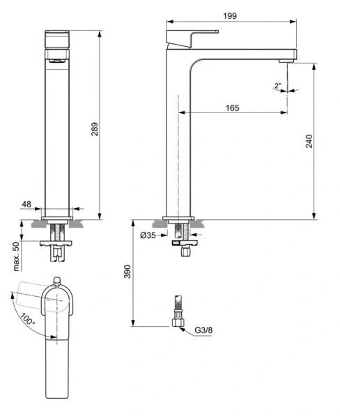 Смеситель для раковины Ideal Standard Edge однорычажный, хром A7115AA (детальная фотография), для раковины