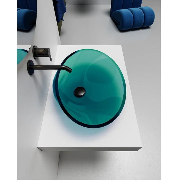 Раковина Abber Kristall 53 см бирюзовая AT2812Aquamarin (детальная фотография), в форме чаши, круглой формы