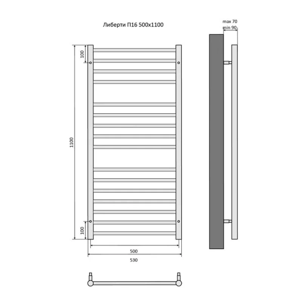 Полотенцесушитель водяной Акватек Либерти 50x110 см черный муар AQ RR1610BL (детальная фотография), современные, hi-tech